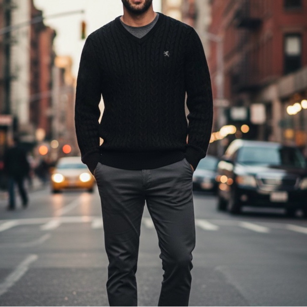 Express Men's V-Neck Black Sweater